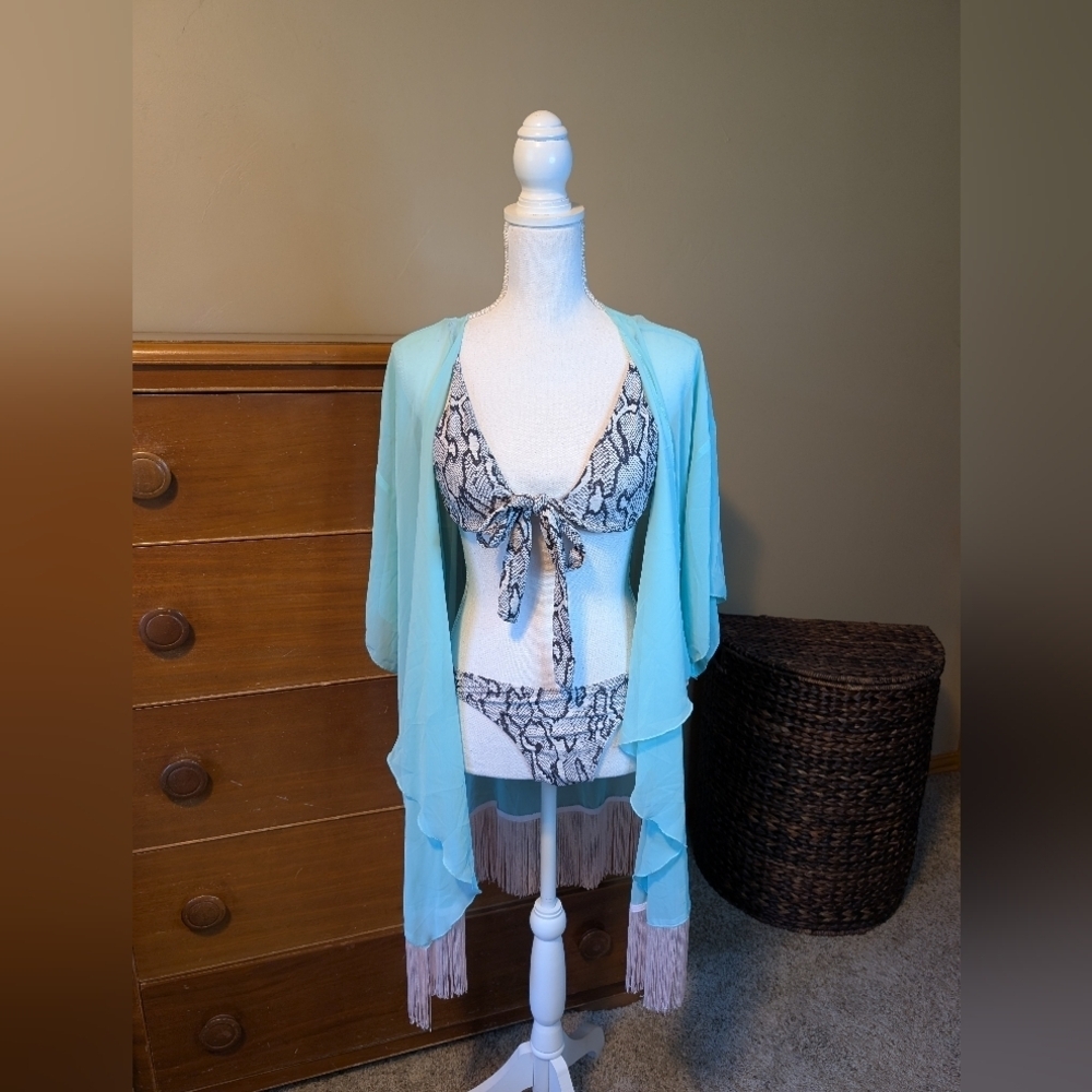 NWT LuLaRoe Monroe Seafoam Green Fringe Swim Coverup